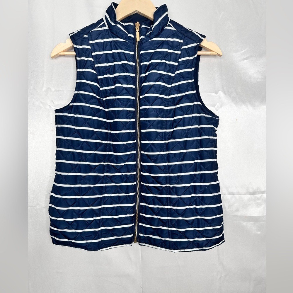 Charter Club Petite Medium Quilted Navy Stripe Vest